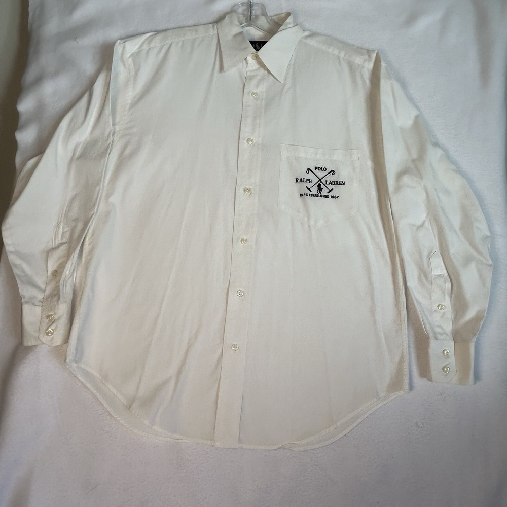 Polo Ralph Lauren Men Large Long  Sleeve White  RL Polo Mallet Unique  Logo